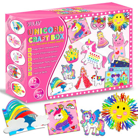7july unicorn craft box open with colorful supplies for imaginative play.