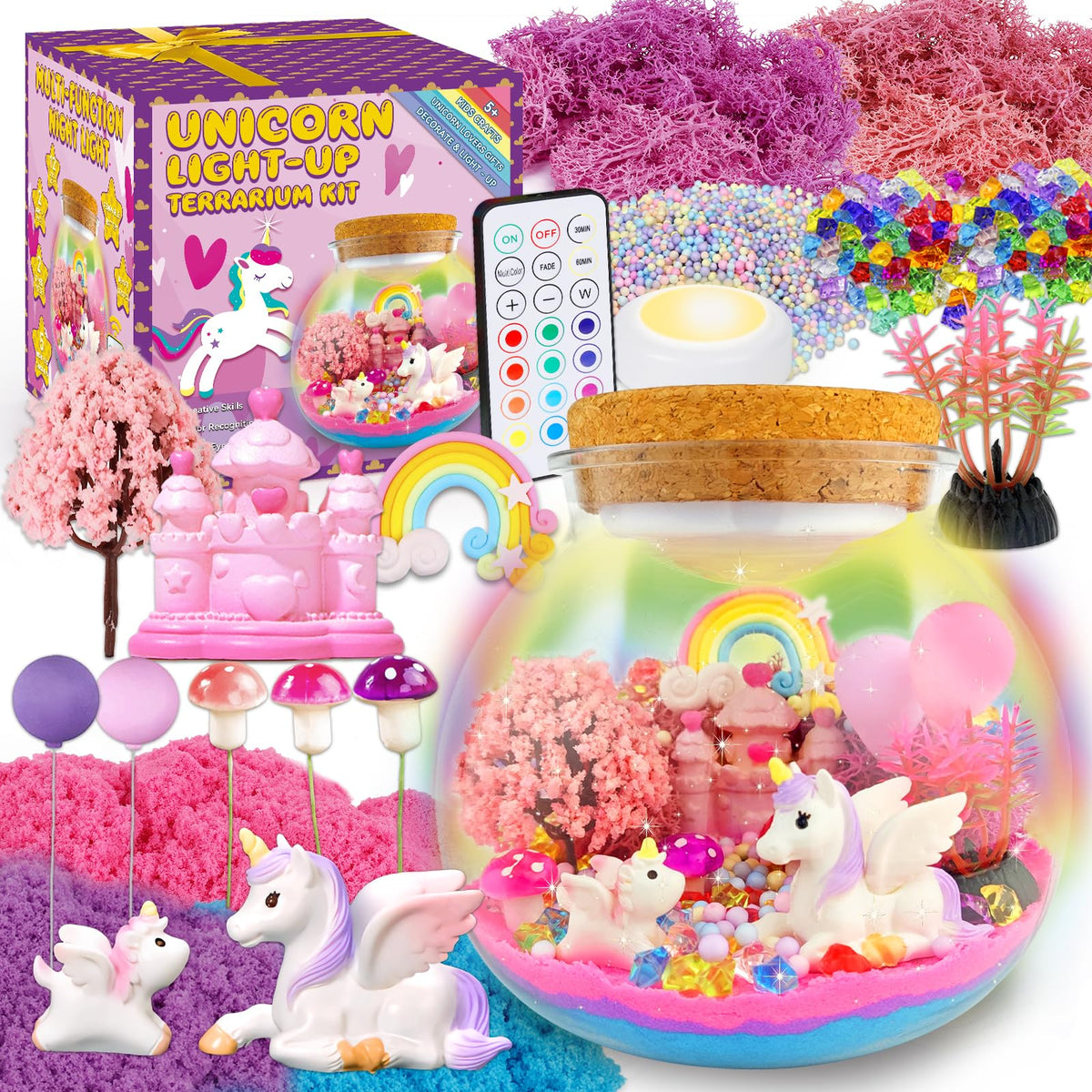 7july Unicorn Terrarium Kit with unicorn models for creative play and display.