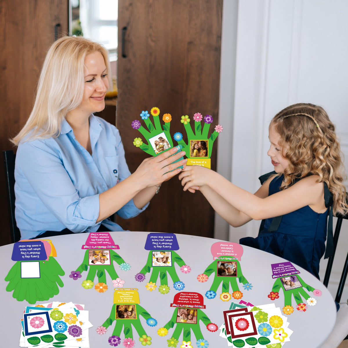 80UncleKimby flower-sticker styles add colorful flair to Mother's Day crafts.