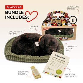 88 Unlimited Perfect Petzzz Black Lab with soft body and movable tail for cuddling.