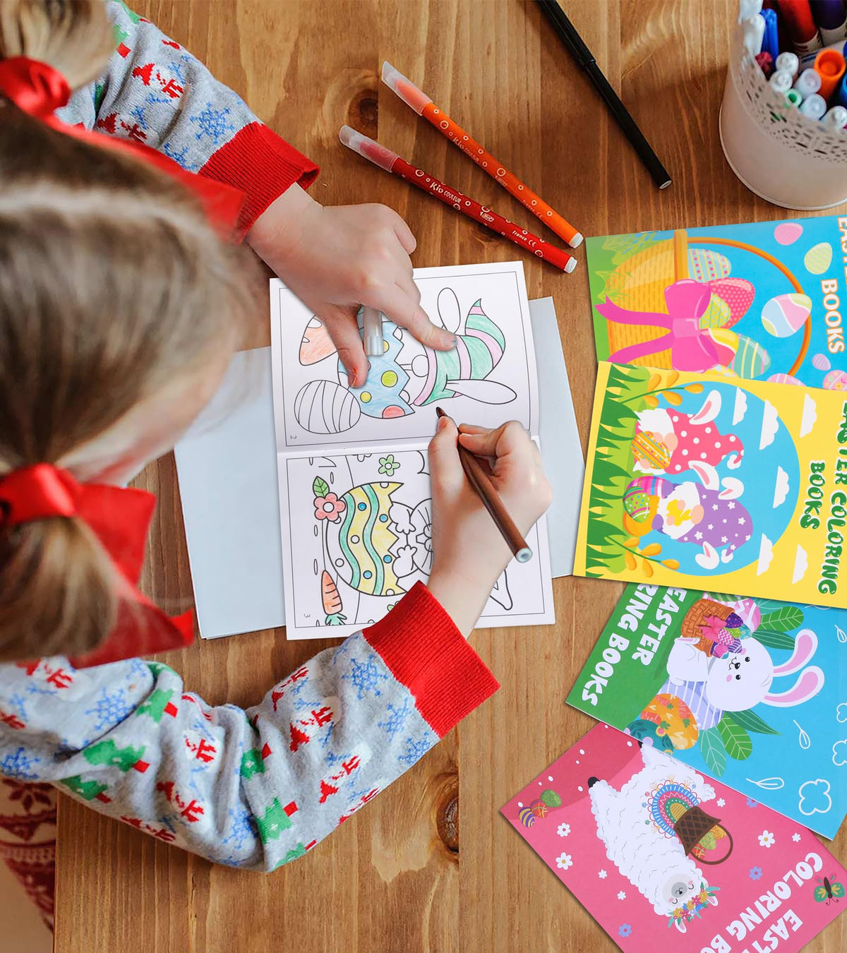 90shine Easter coloring books side view showcases sturdy pages for pencils