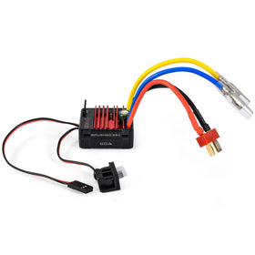 9imod 60A brushed waterproof ESC front view shows compact fit for 1/10 scale RC cars.
