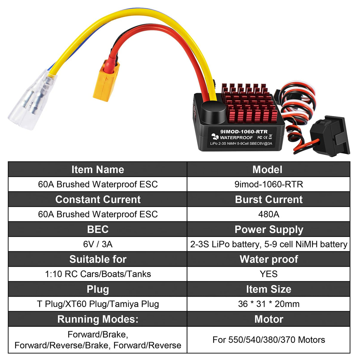 9IMOD WP1060 ESC switch mode BEC maintains stable RX and servo power