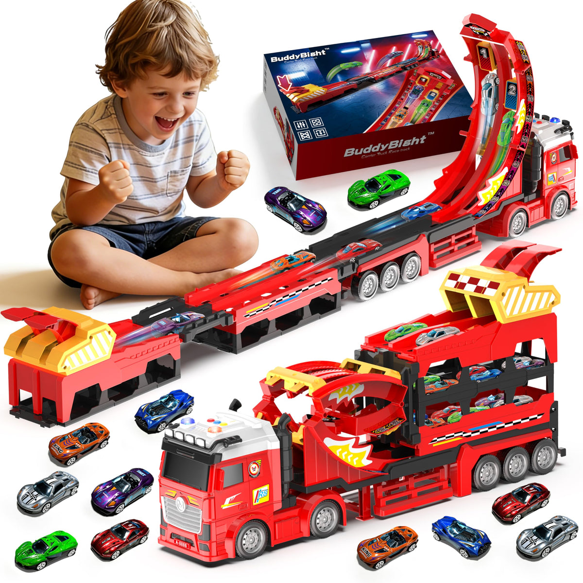 BuddyBight 3in1 Carrier Truck for portable play and storage of cars.