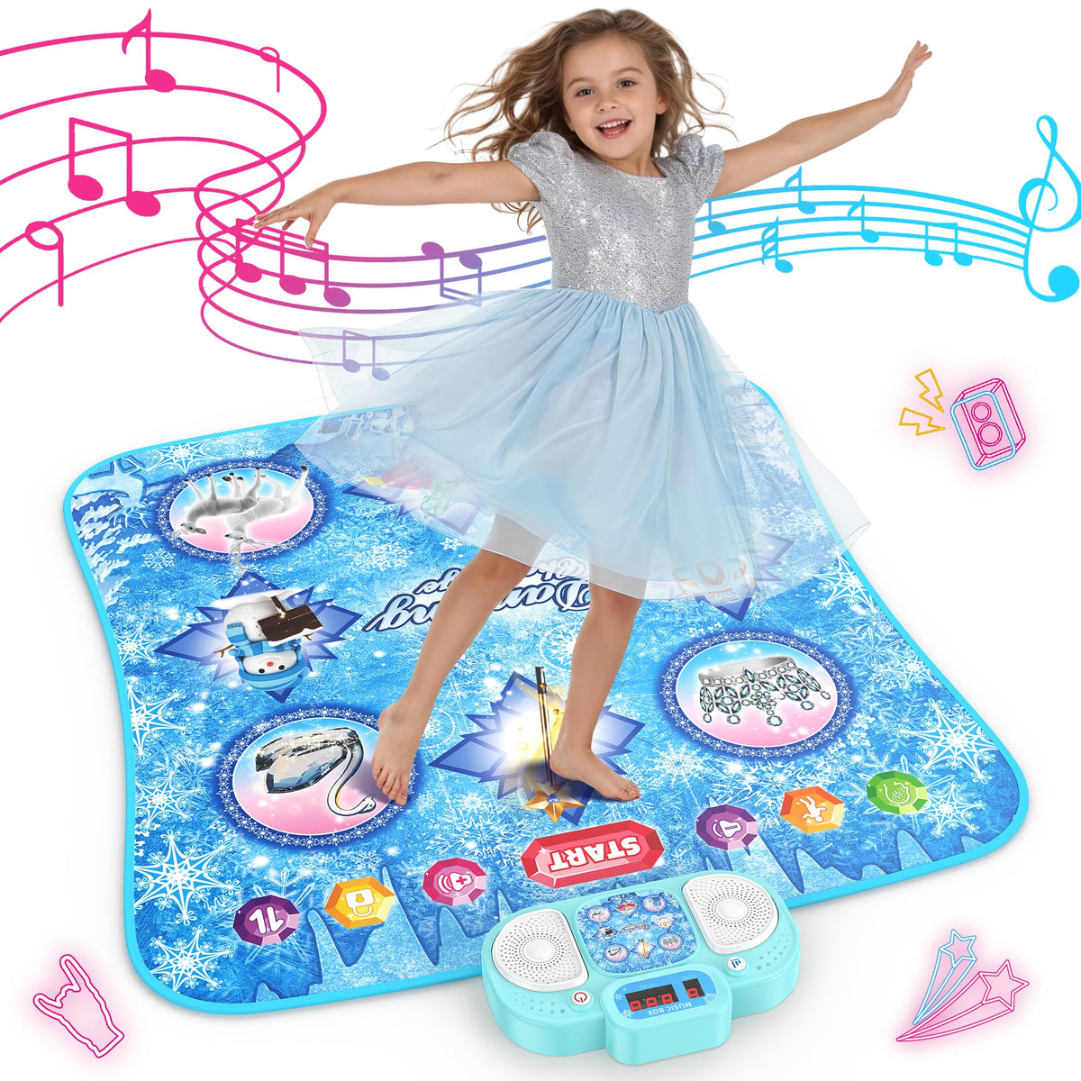 Eterfun 8-button blue dance mat with LED score display boosts coordination during playful workouts.