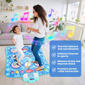 Eterfun blue dance mat highlighting multiple modes and music for interactive play.
