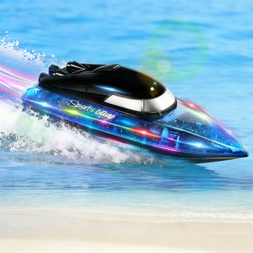 Lechonix RC Boat with auto-reverse in action on calm water for steady laps