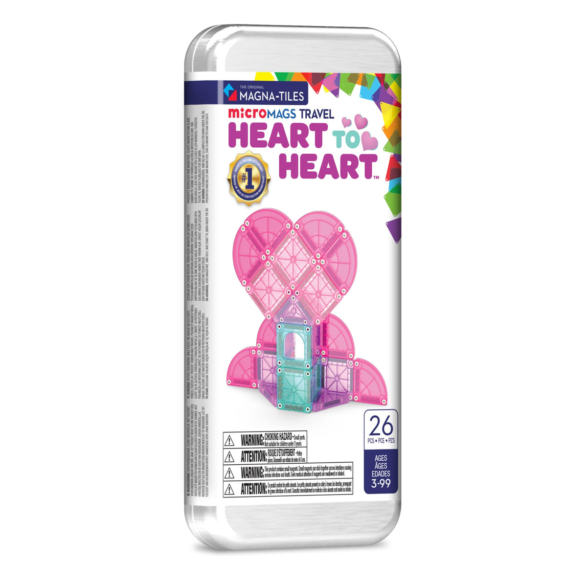 Magna-Tiles microMAGS Heart to Heart Travel Set pink tiles glitter for imaginative play on the go.