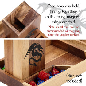 Tapeera compartments hold dice and miniatures for quick setup.