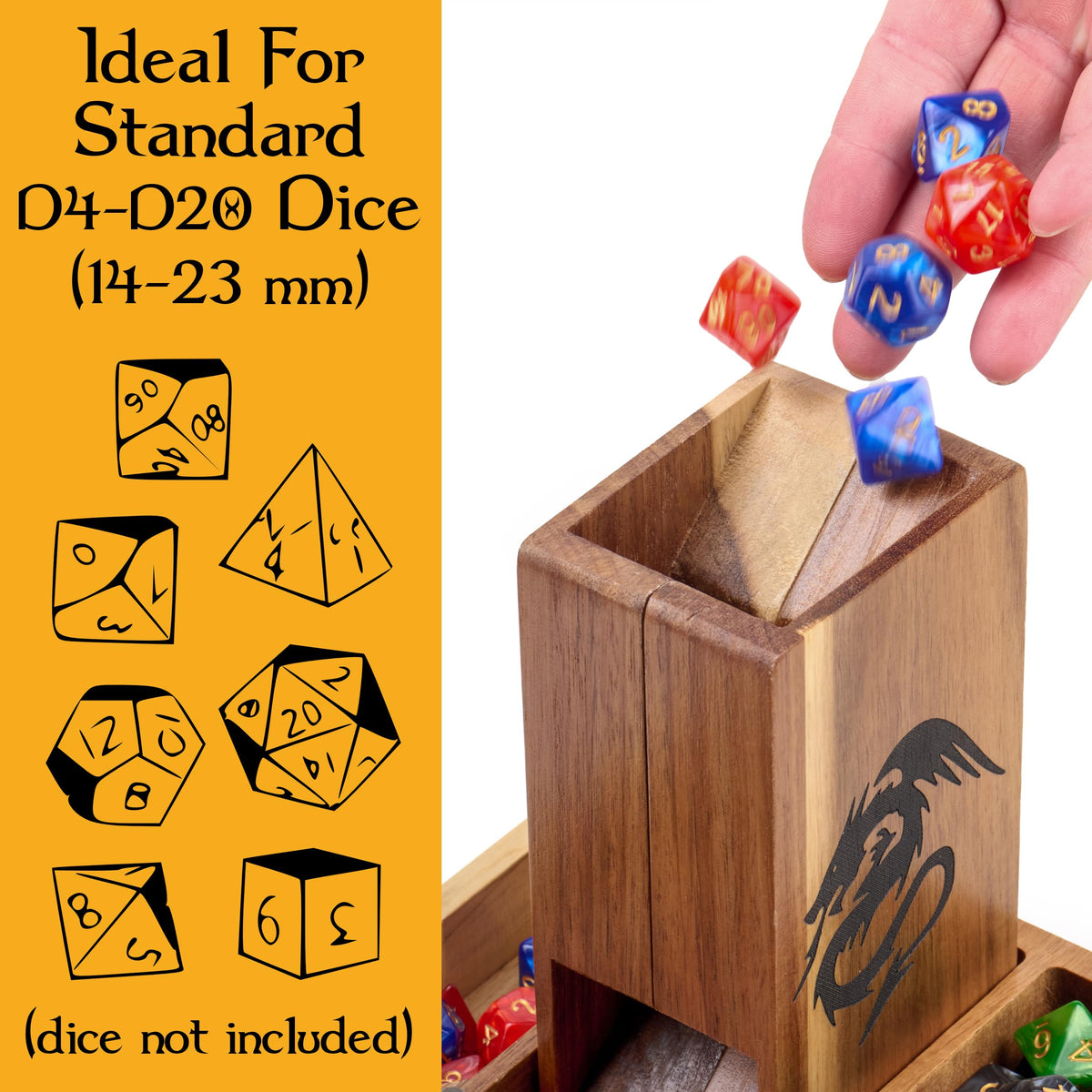 Tapeera dice tray 9x6.2 inches; ample space for multiple dice during play.