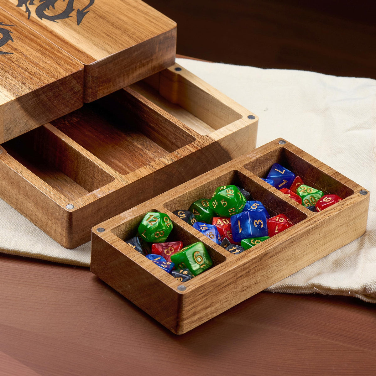 Tapeera premium wood dice tower stays stable on busy tables.
