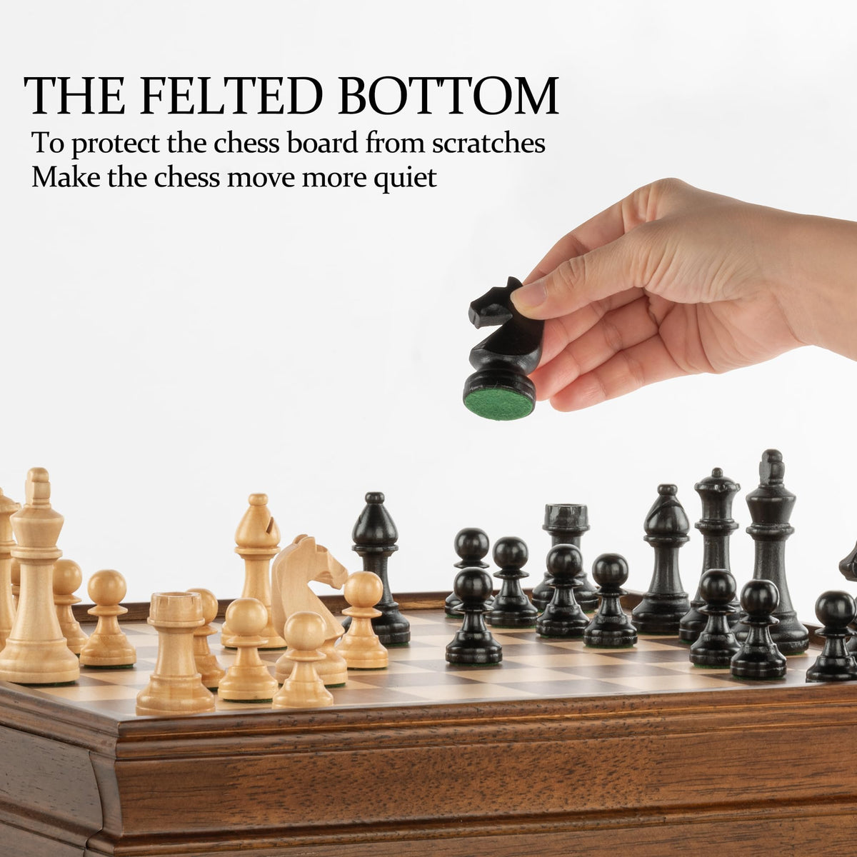 A&A fleece pad under pieces reduces slips and protects the board.