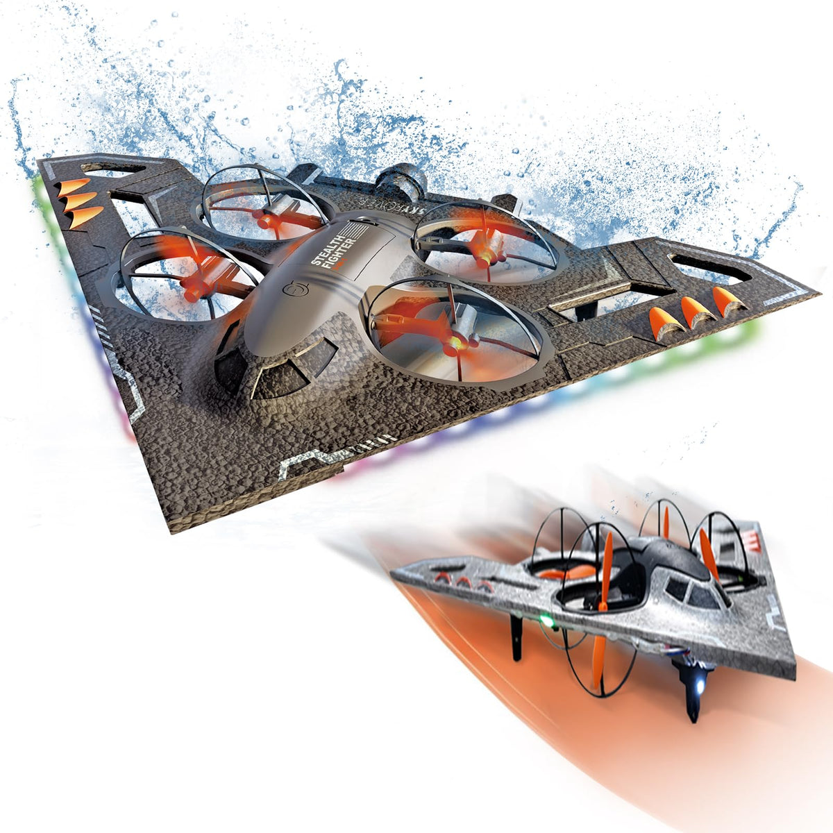 A Alpha 3-in-1 RC Jet Plane front view showing water, land, and air versatility.