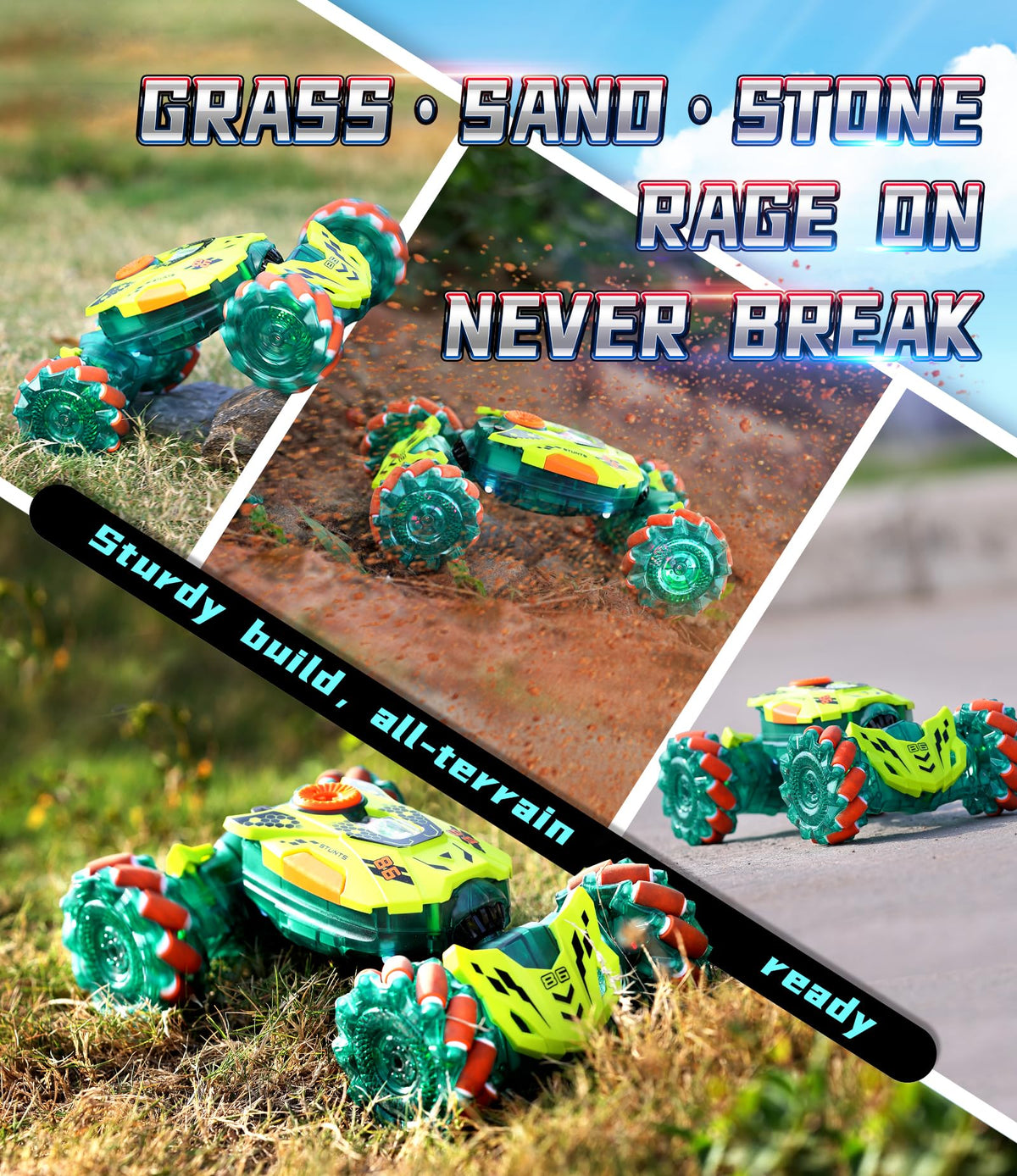 A ALPHA RC car performing 360° flips for exciting stunt action.