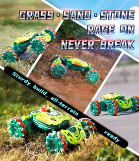 A ALPHA RC car performing 360° flips for exciting stunt action.