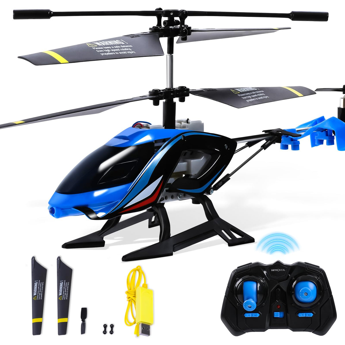 A ALPHA RC helicopter with blue LED hover for exciting indoor play