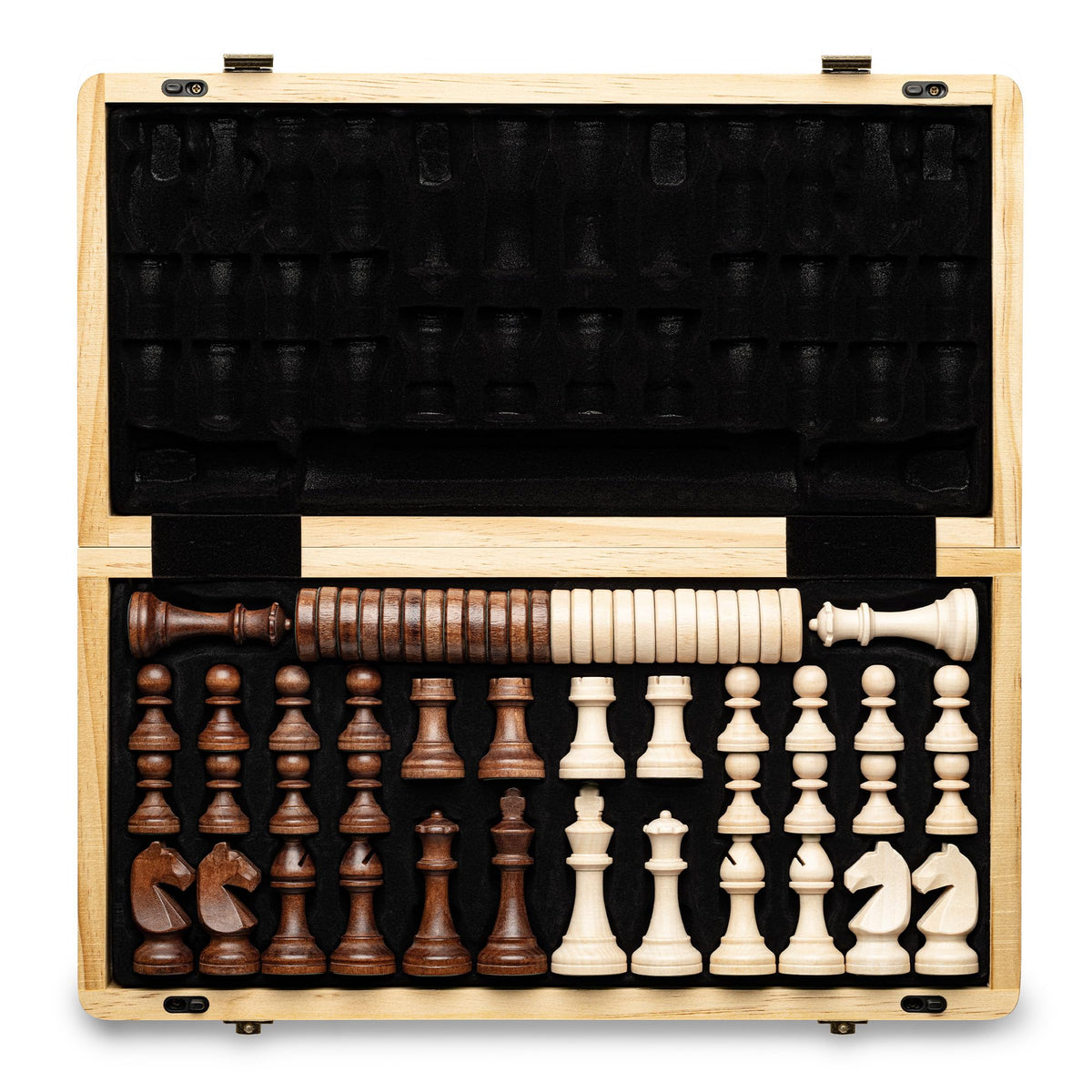 A&A 15-inch magnetic wooden chess board folding for a stable playing surface.