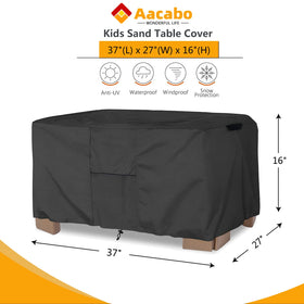 Aacabo sand table cover uses wind-fasteners to stay secure on breezy days.