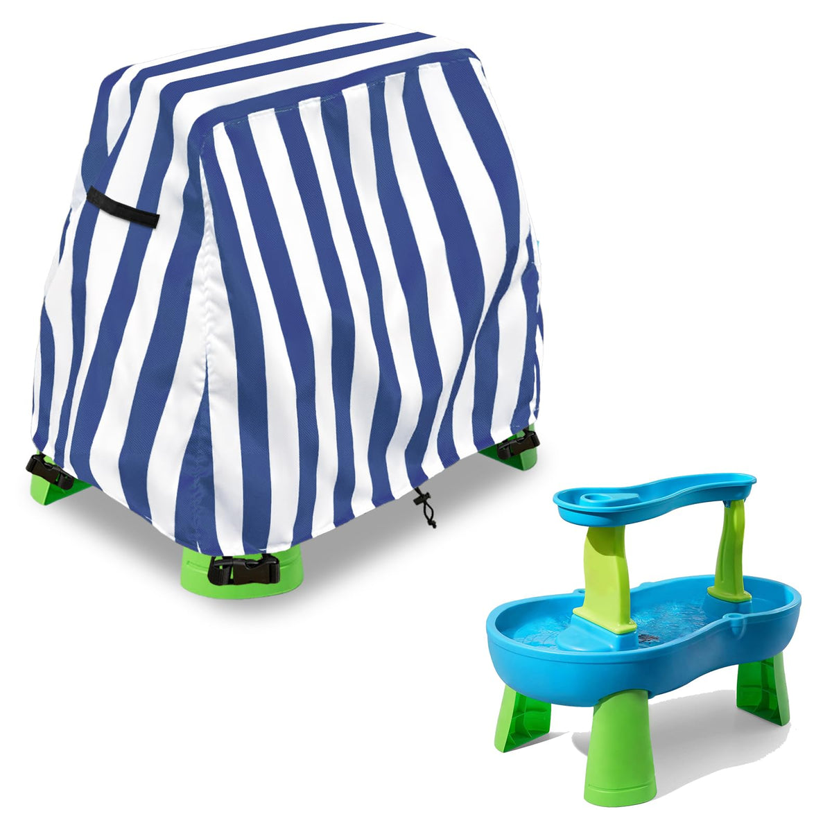 Aacabo water table cover, front view, protects play area from rain and debris