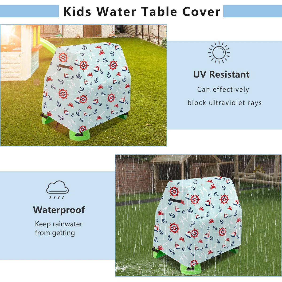 Aacabo water table cover with anti-UV protection on sunny days.