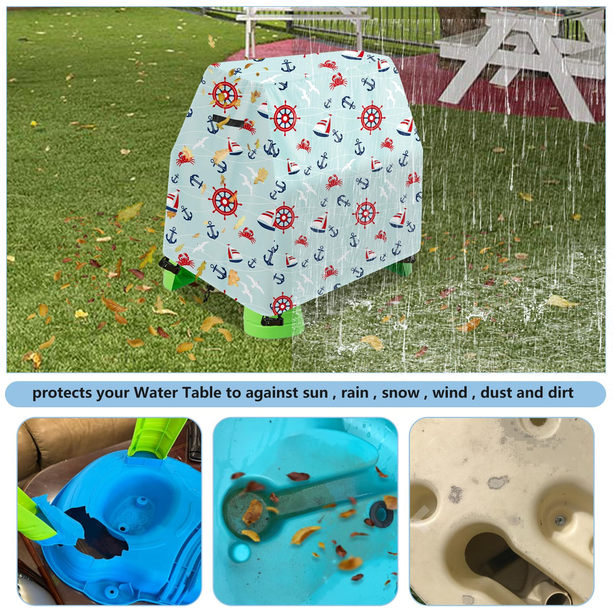 Aacabo water table cover shielding against dust and leaves.