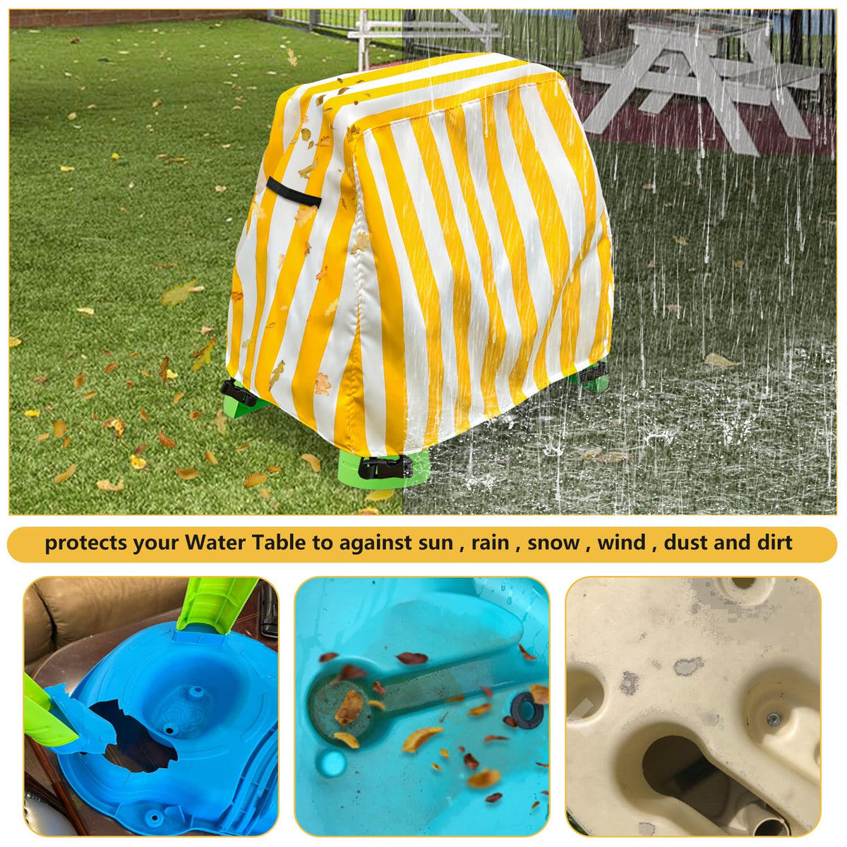 Aacabo water table cover blocks leaves and dust to keep toys clean.