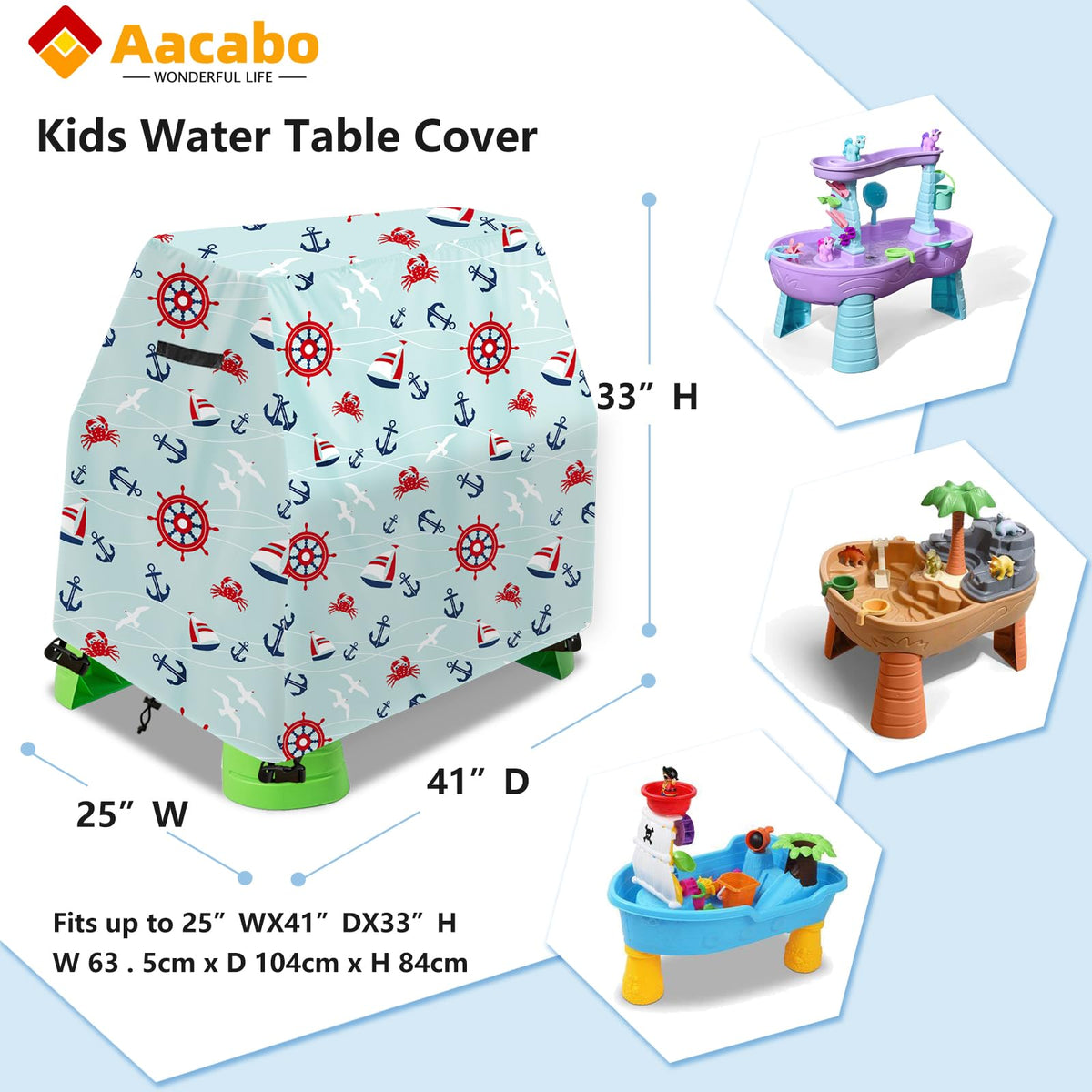 Aacabo water table cover secured by snaps and drawcord against wind.