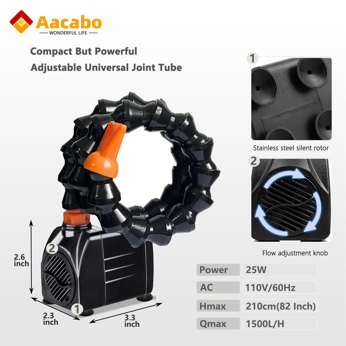 Aacabo pump with four suction cups stays secure on outdoor water tables.