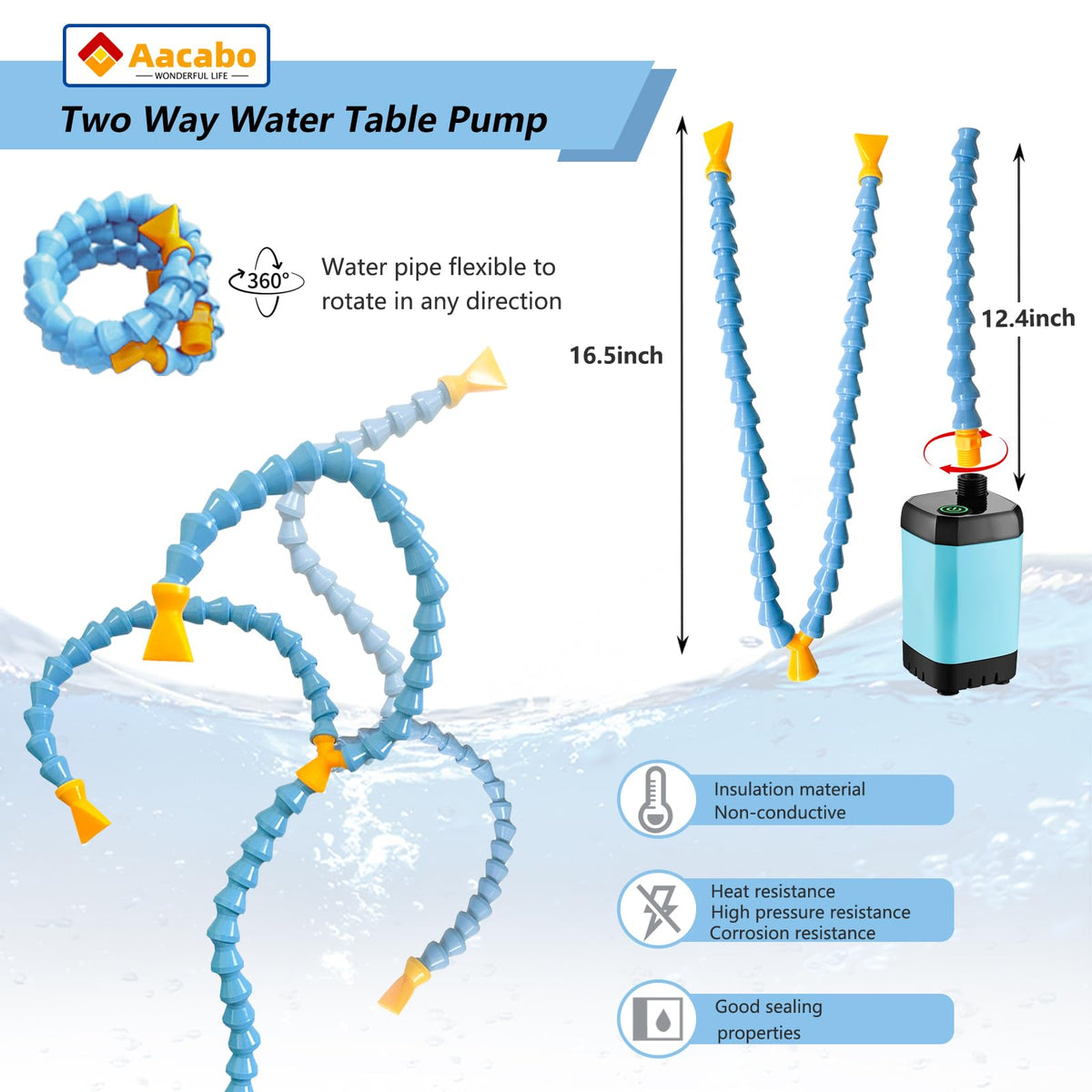 Aacabo pump shown outdoors on a kid's water table setup
