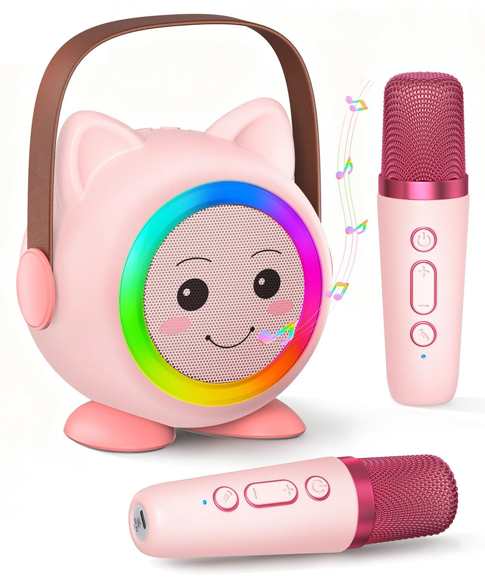 Aadmd mini karaoke machine pink front view highlighting kid-friendly design