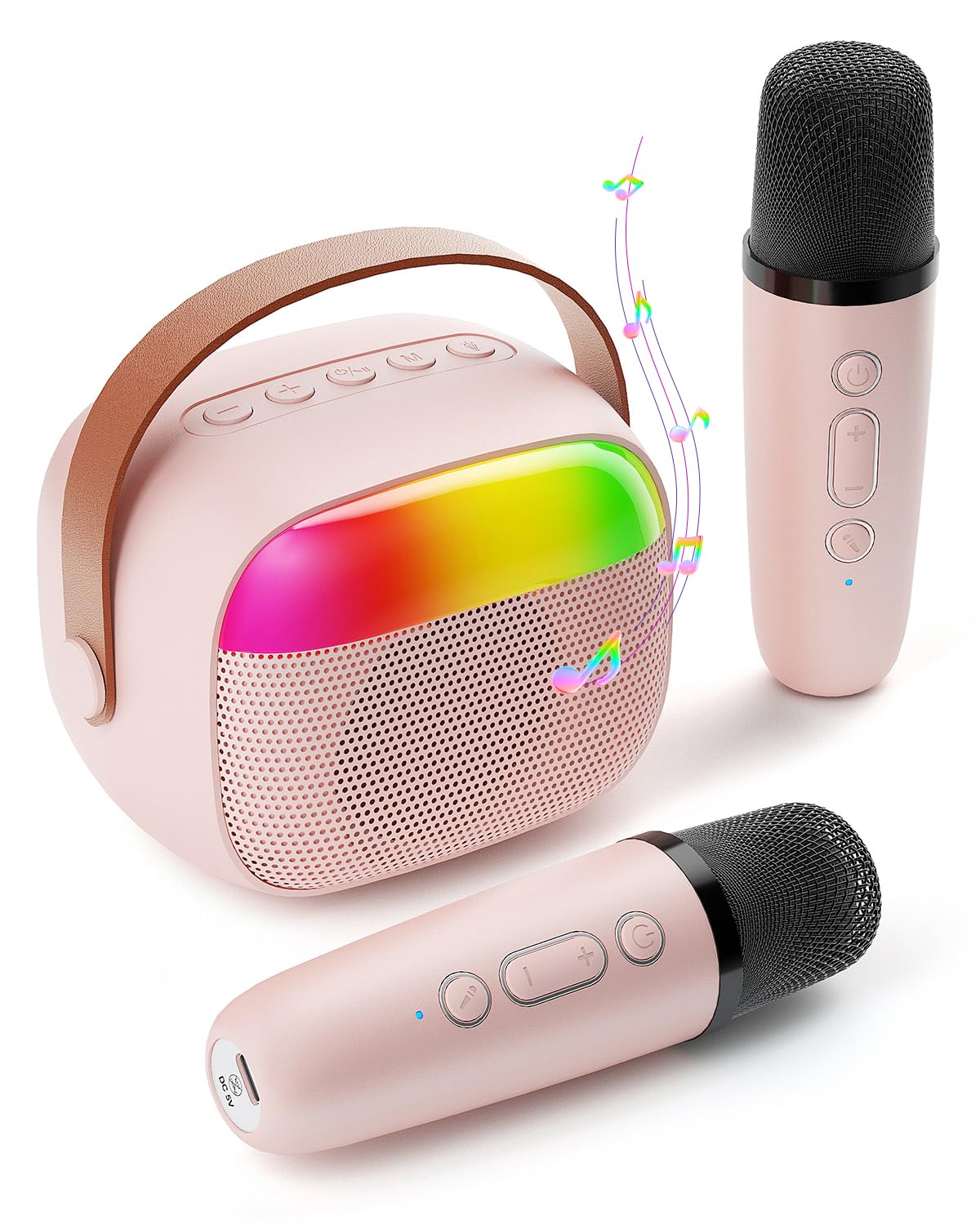 Aadmd mini karaoke machine pink main unit with bold sound for kids