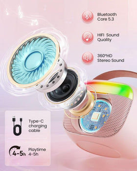 Aadmd pink wireless microphones set for duet singing and fun