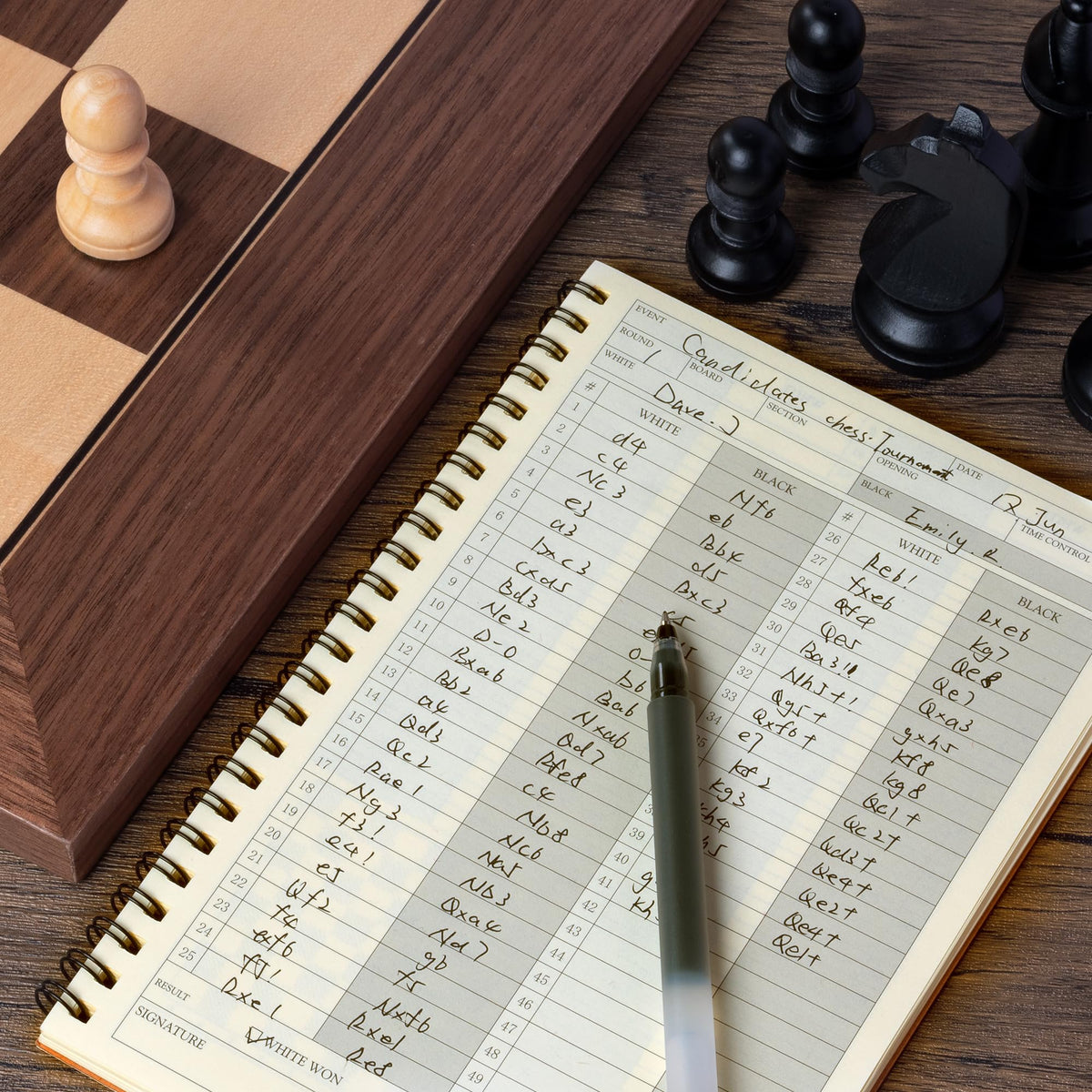 A&A chess scorebook inside pages lay flat for easy note-taking and move recording.