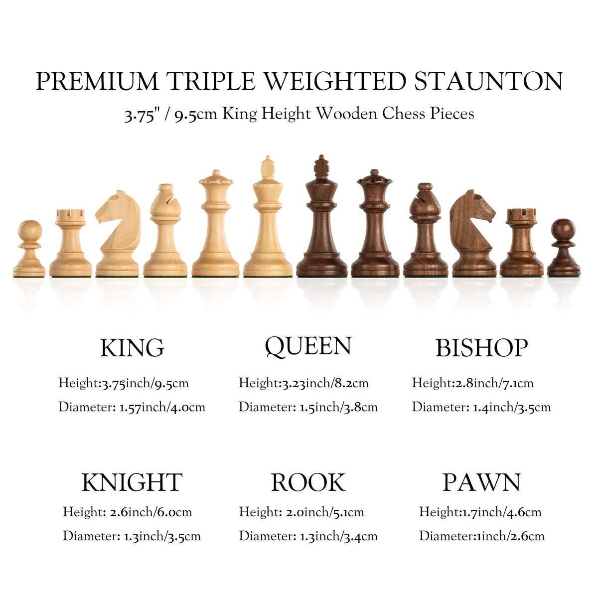 A&amp;A king-height Staunton piece close-up at 3.75 inches.