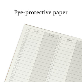 A&A scorebook spread view highlights move entries with clear grid lines.