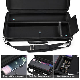 Inside layout showing playmat and card compartments for organization