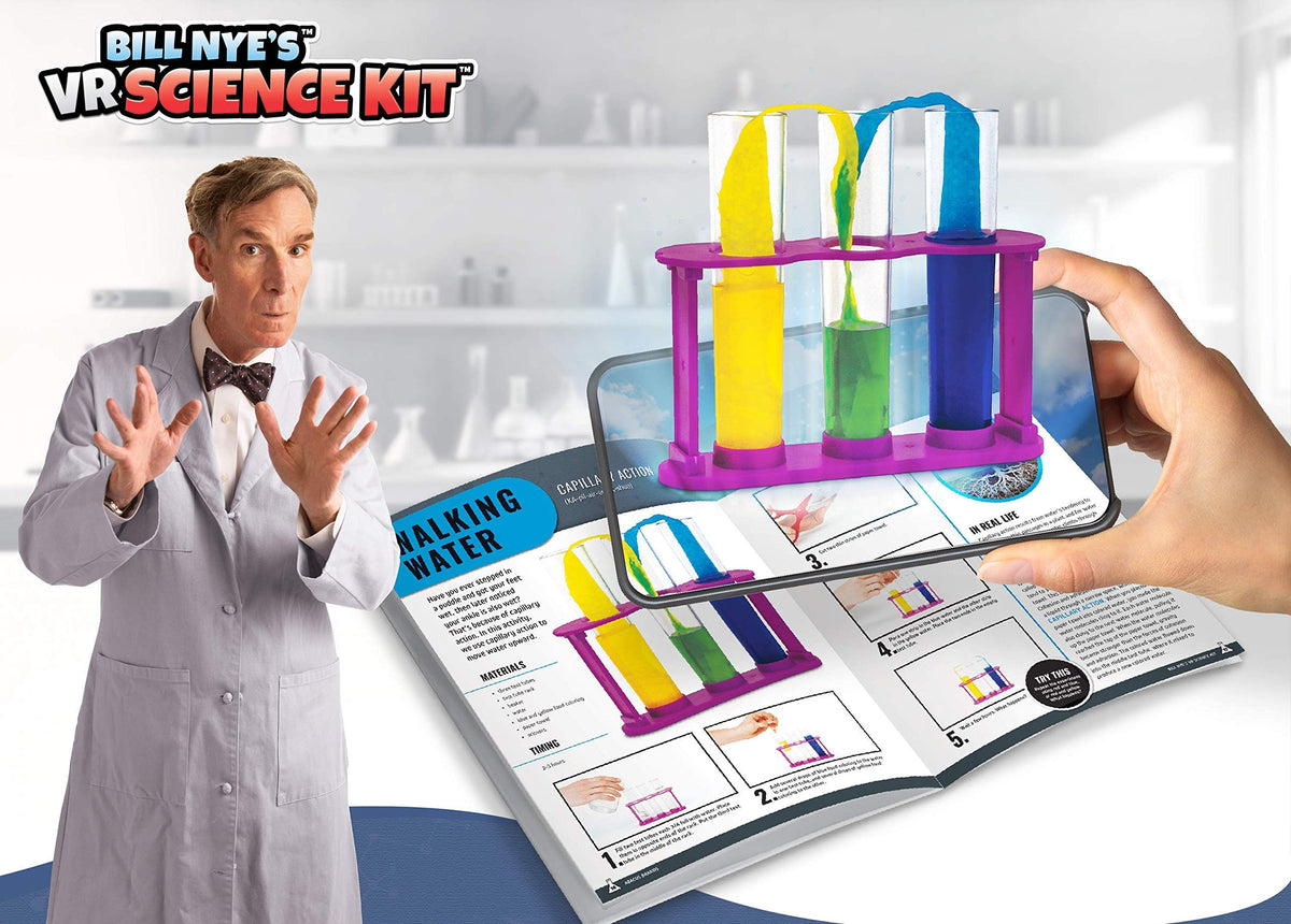 The 50-piece science kit includes beakers and measuring tools for activities