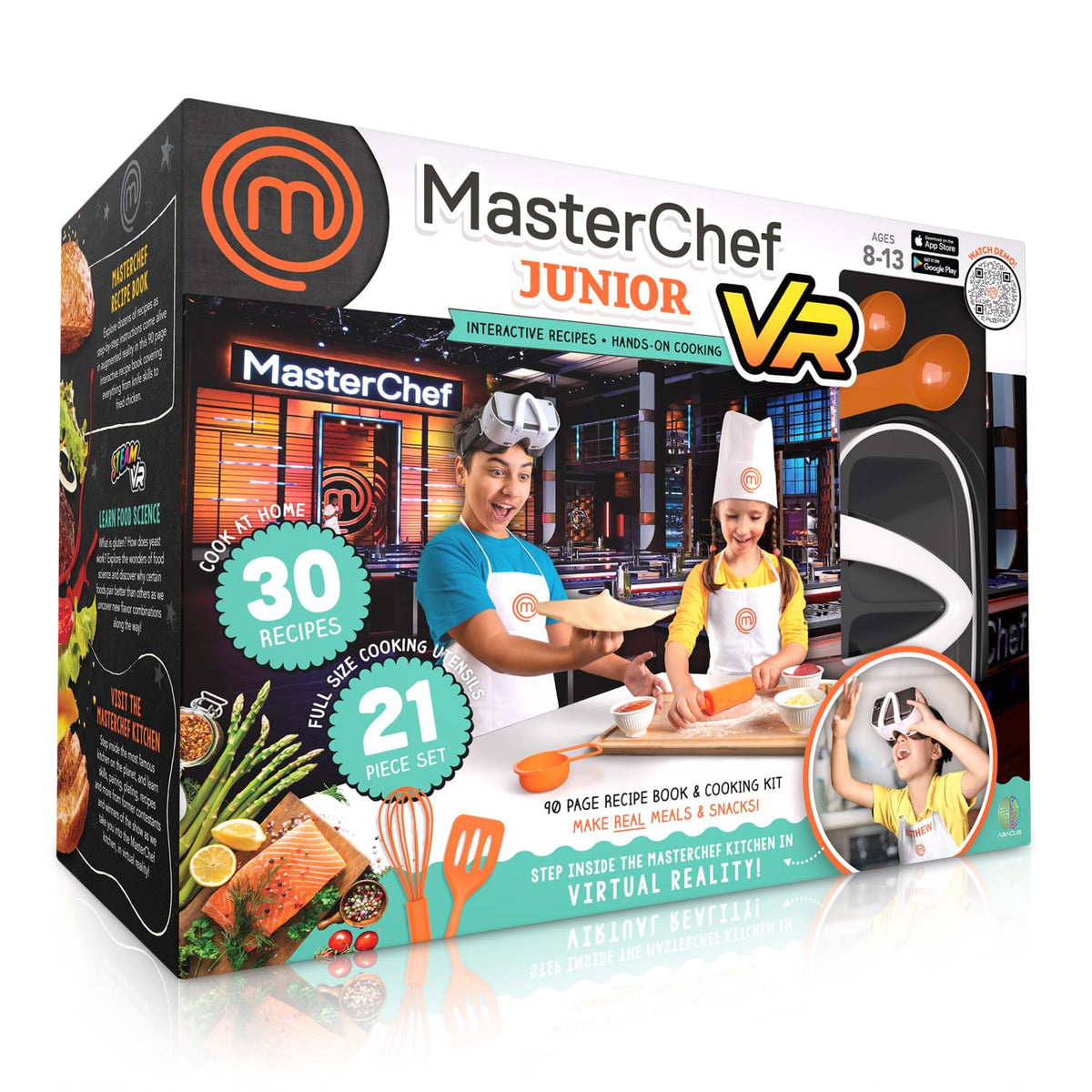 Abacus Brands VR MasterChef Junior recipe book showing kid-friendly steps and recipes