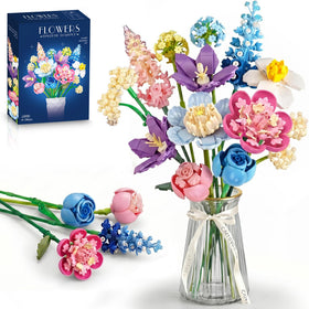 Abbabby Flower Building Set with pink peonies for lasting home decor and craft fun