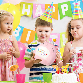 ABEARCAR birthday cat plush in gift scene ideal for parties.