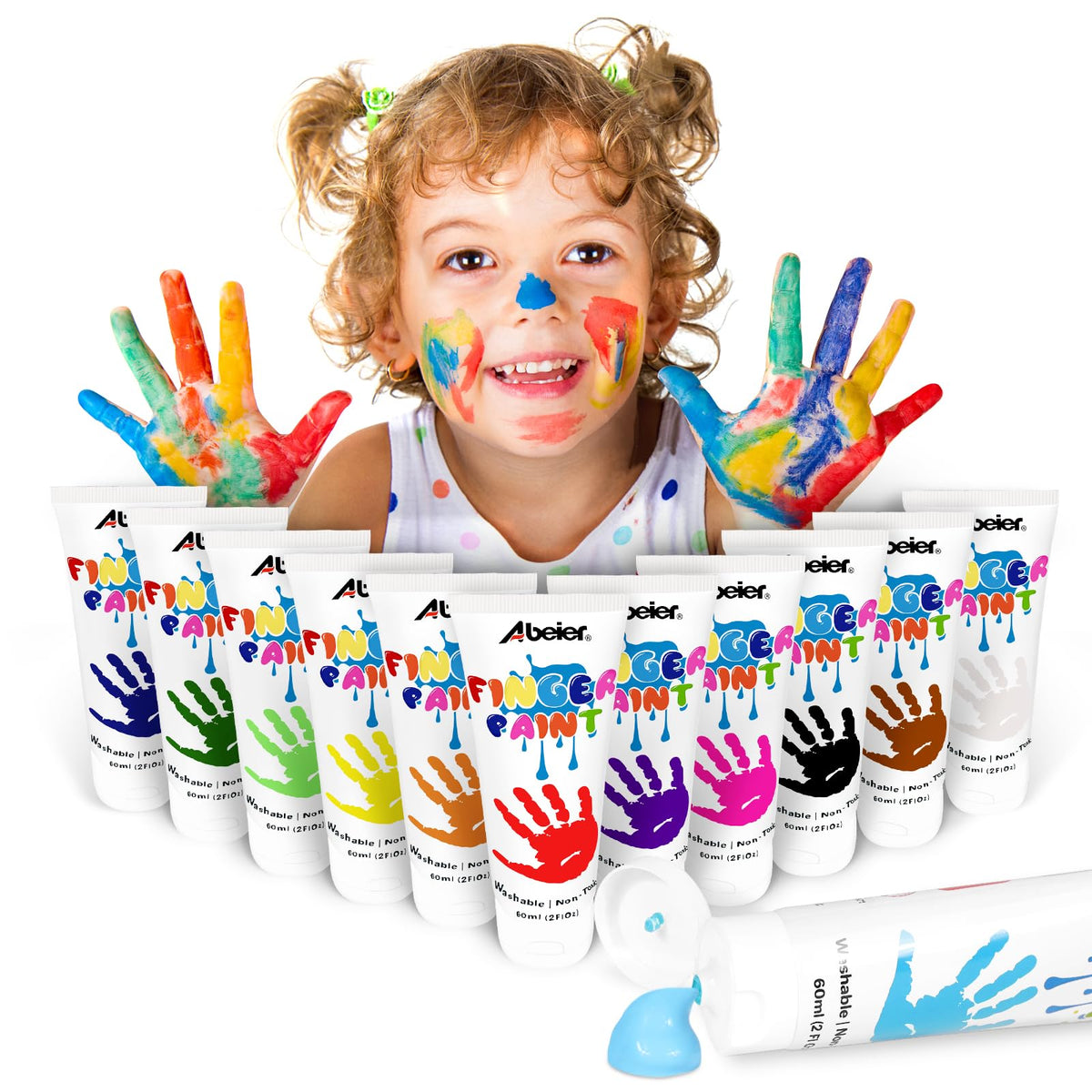 ABEIER washable finger paint with 12 colors for mess-free fun.