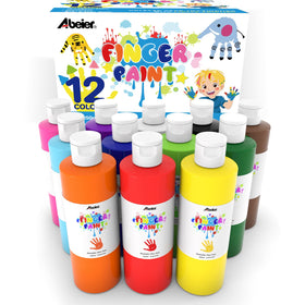 ABEIER washable finger paint bulk pack with 12 colors for kid-friendly art