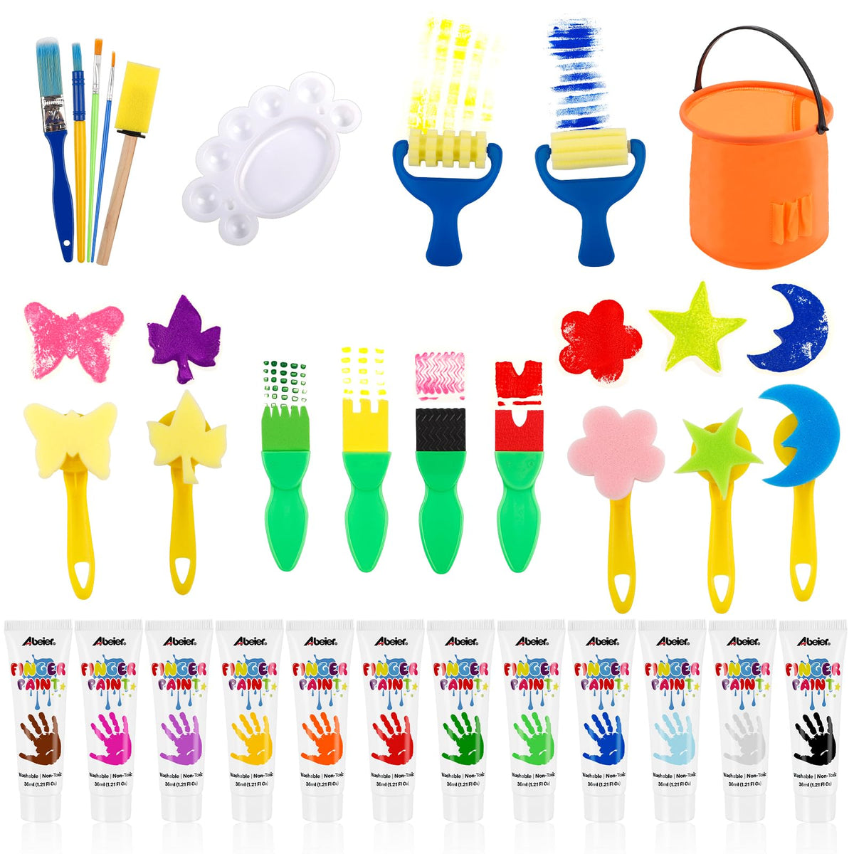ABEIER washable finger paint kit 12 colors for toddlers, easy cleanup after playful art sessions.