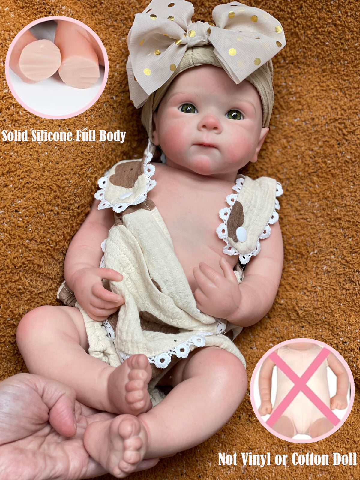 Abenduot silicone baby doll with solid body for lifelike posing