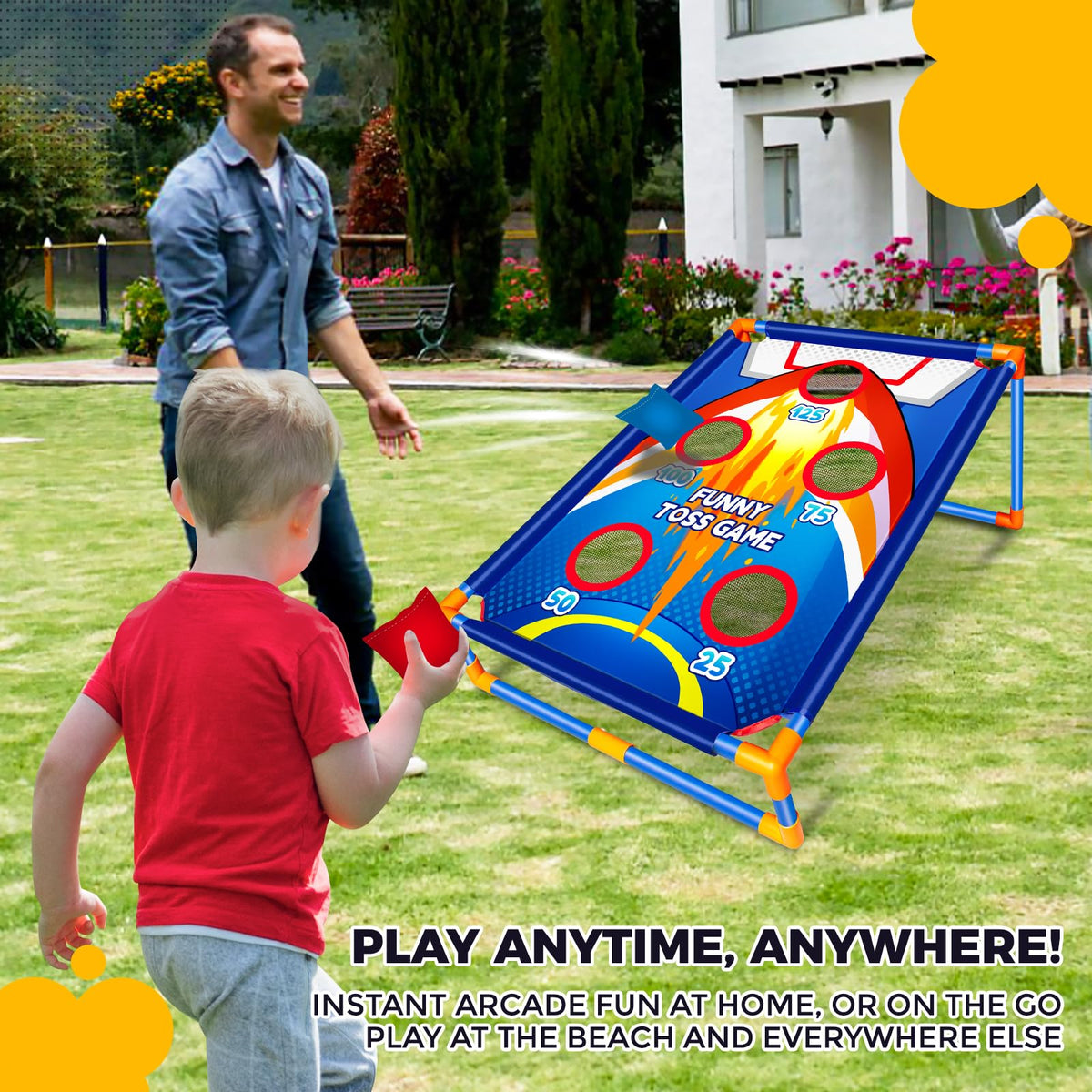 ABERLLS cornhole-target-board-setup allows quick backyard competition.