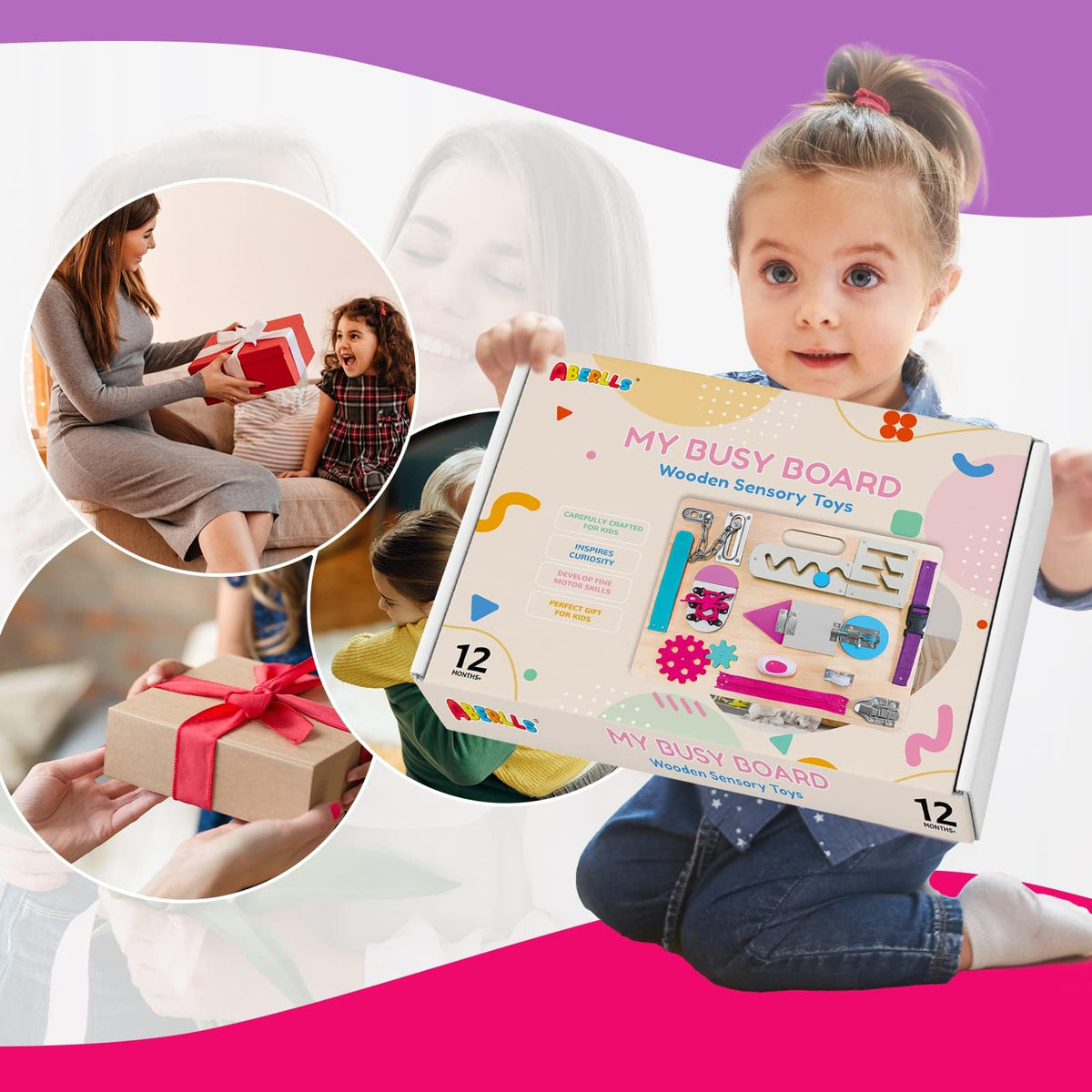 ABERLLS Busy Board safe wooden toy for screen-free travel