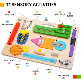 ABERLLS Montessori Busy Board switch feature encourages problem solving and precise finger movement.