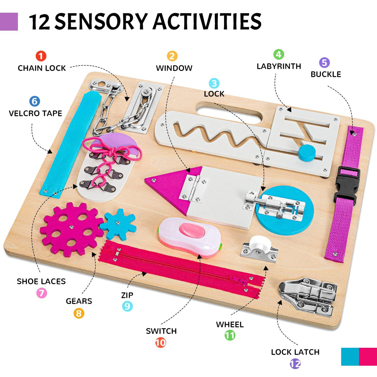 ABERLLS Busy Board Velcro strip promotes tactile exploration and coordination