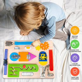 ABERLLS Busy Board Velcro section supports tactile exploration and coordination.