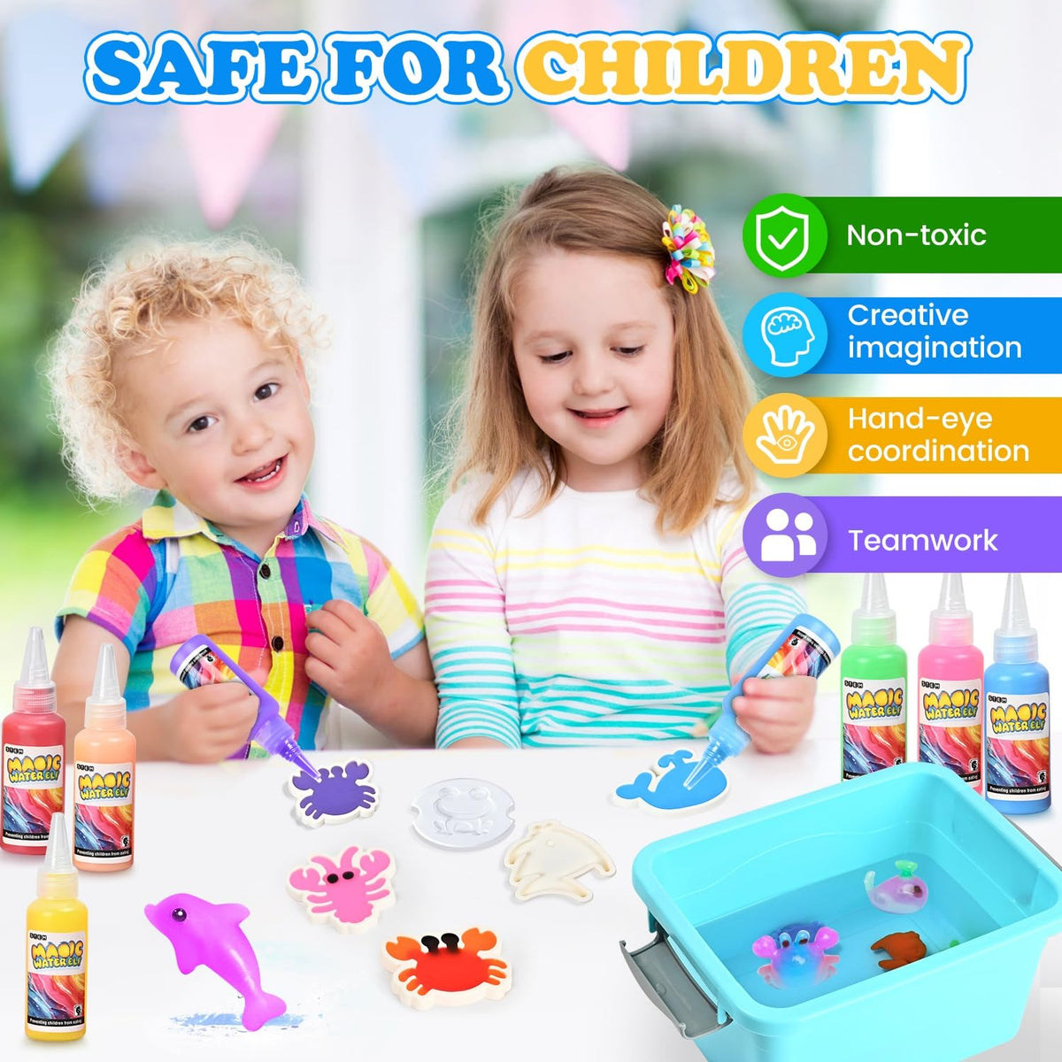 Abifny twelve molds enable kids to shape playful water pets with safe, easy steps.